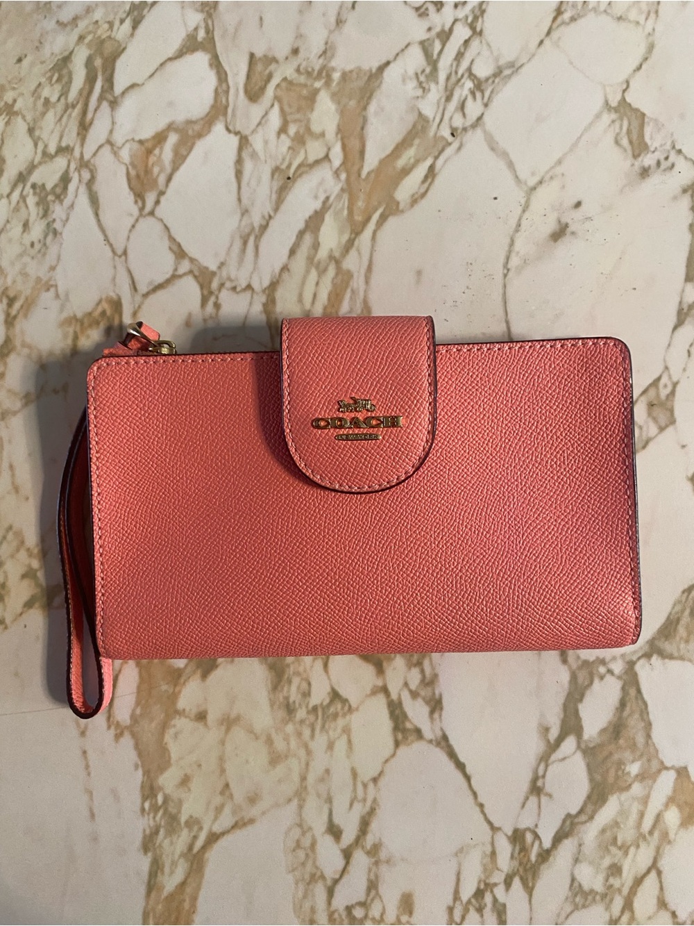 Coach Coral Pink Textured Leather Wristlet Wallet